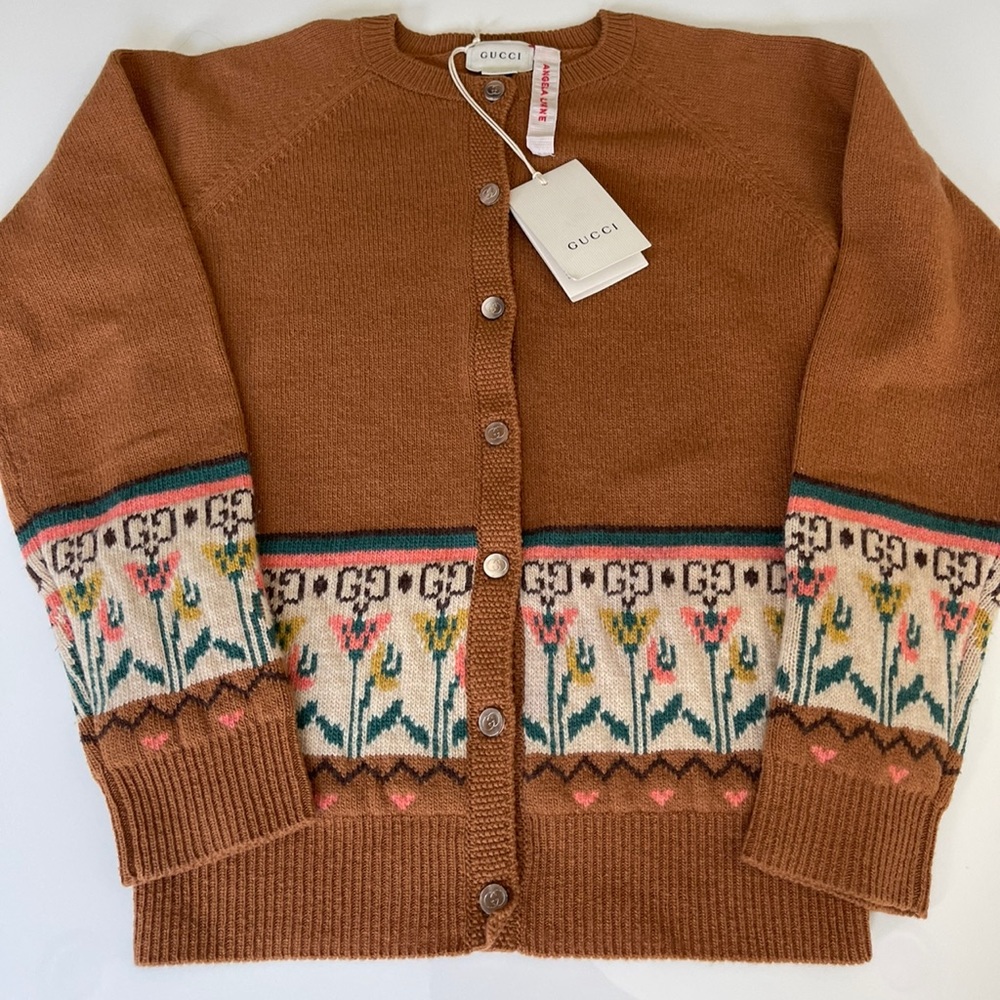 Gucci x Angela Lynne cardigan with GG floral jacquard Sweater girls 10 NWT